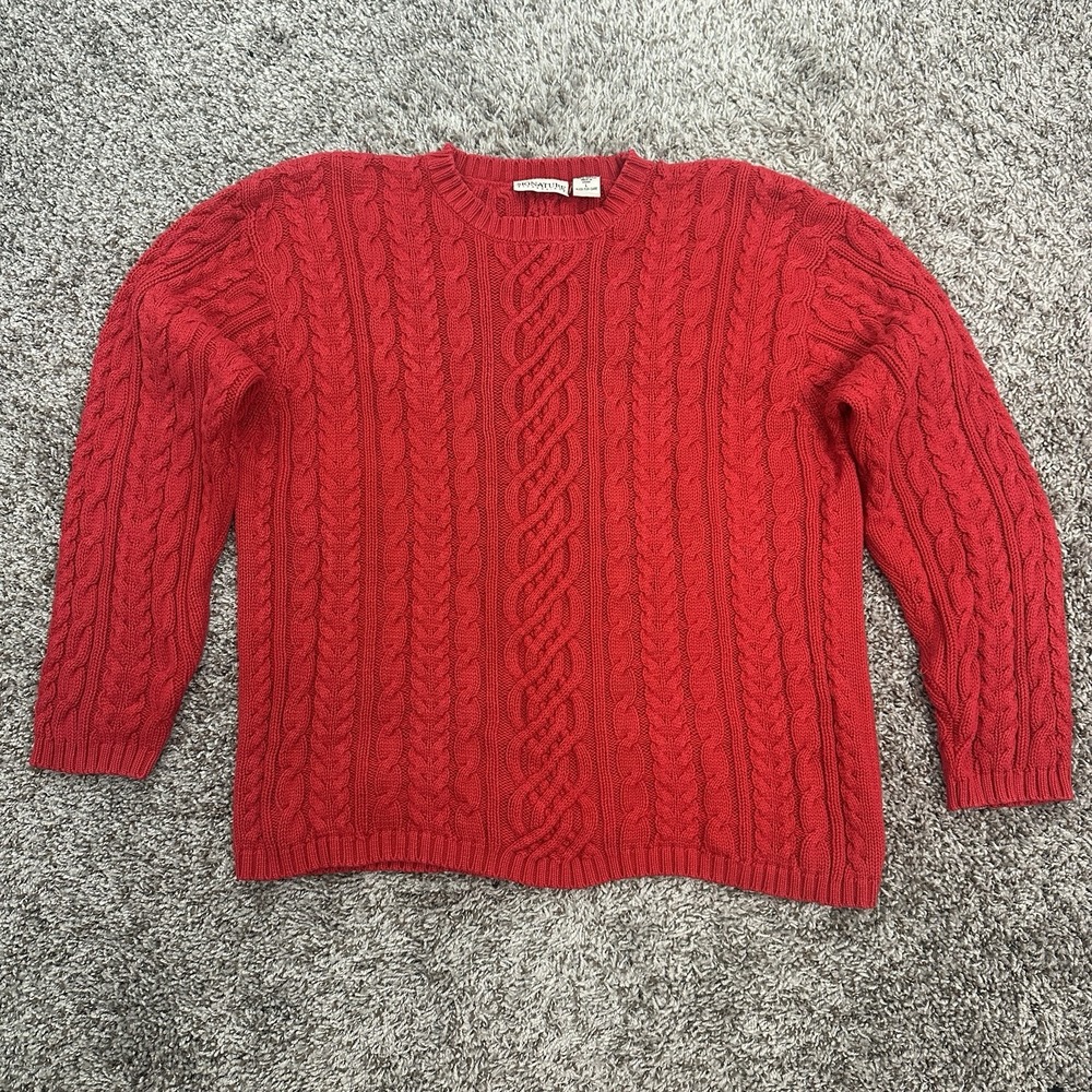 Vintage Womens Cable-Knit Red Sweater 100% Cotton Preppy Sz Large - Picture 2 of 7